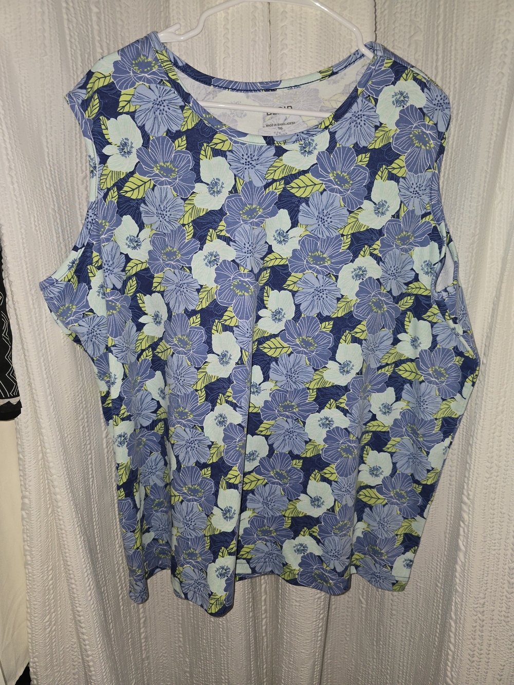 Blair Blue Floral Tank Top with Green Leaf Accents